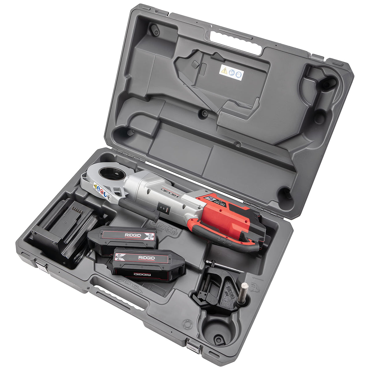 RIDGID 760 FXP Cordless Power Drive with 11-R Tool, 2 Batteries, Charger, Support Arm, and Case, Battery-Powered Pipe Threading Machine