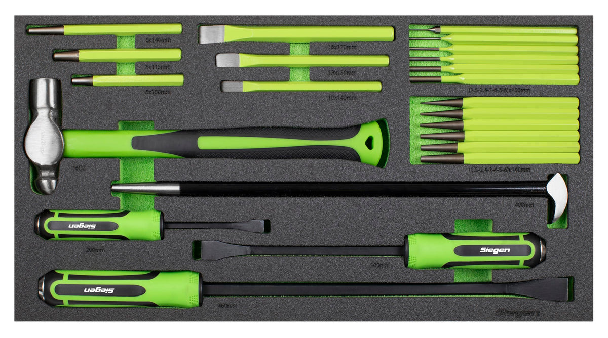 Siegen by Sealey 23pc Pry Bar, Hammer & Punch Set with Tool Tray - S01279