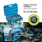 Högert Technik - Tool Set I Socket Spanners, Bits and Accessories I 1/4 Inch and 1/2 Inch I Alloy Cr-V Steel I Drop Forged I Ratchet Mechanism with 72 Pawls I HT1R424-89 Pieces