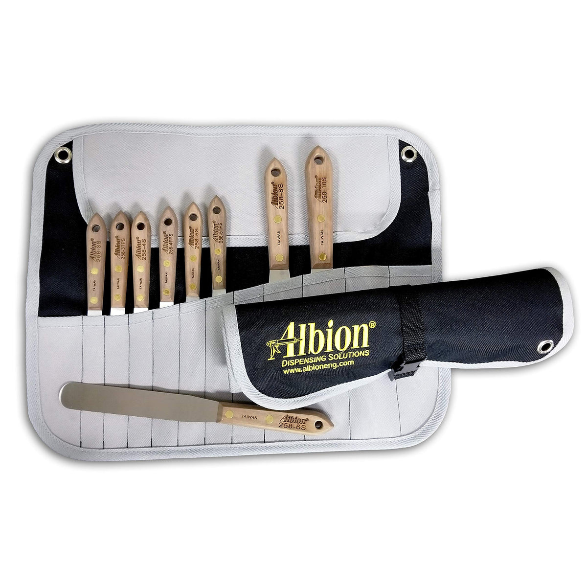 Albion Engineering 258-G01 9-Piece Classic Spatula Set and Newborn KIT-SPT 6-Piece Wooden Handled Straight Spatula Set