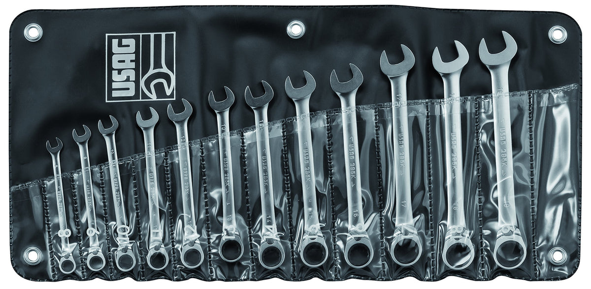 USAG U02856070-285 KA/B12 - Set of 12 reversible ratchet combination wrenches with locking ring